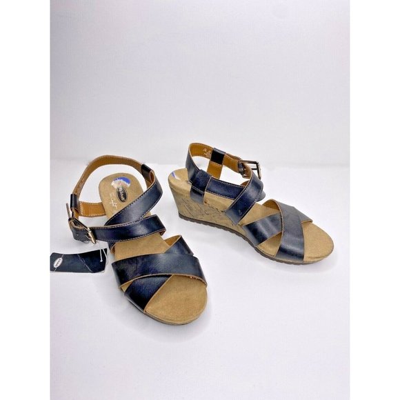 Dr Scholls Sandals Size 6.5 M BRACKET Women's Wedge True Comfort Black Strap - Picture 2 of 5